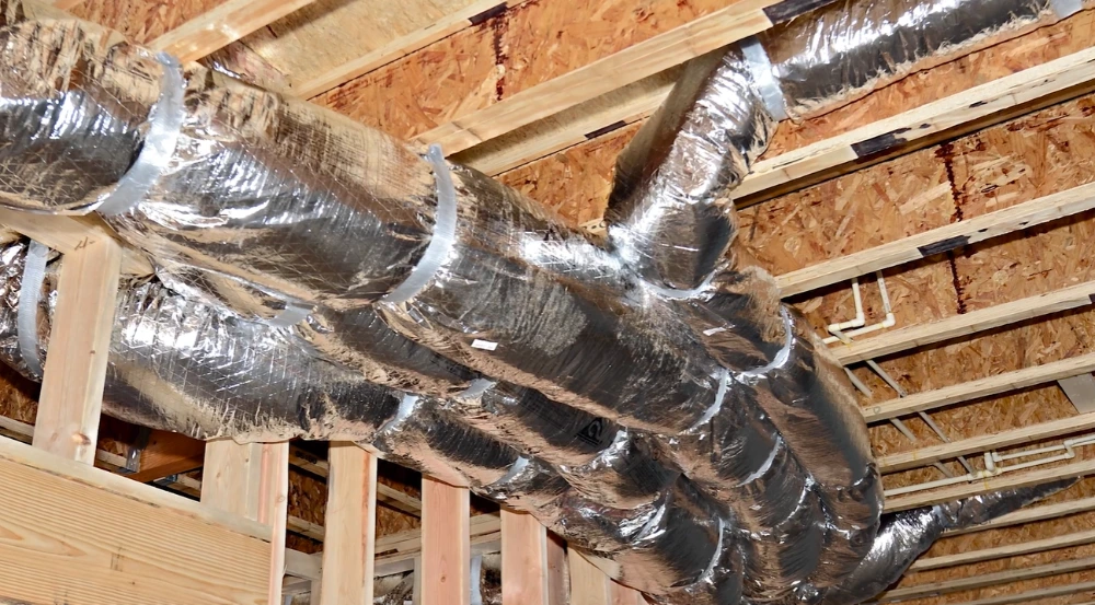 Sealed duct connections in a Tampa attic during duct sealing service