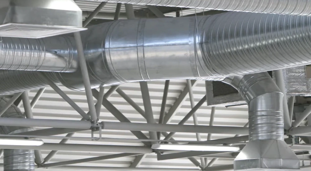 Newly installed large-diameter ductwork run during a Tampa duct replacement project